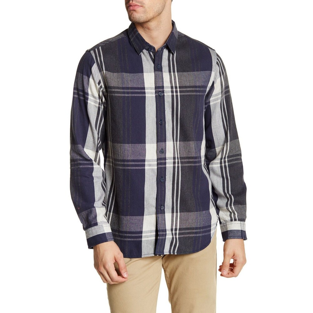 New Mens NWT Plaid Shirt Howe Blue Dark Gray White L Button Down Cotton Woven